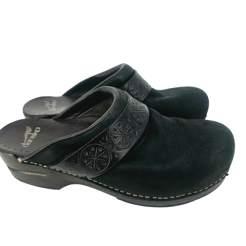 Dansko Shoes Black Leather Slip On Mule Clogs Saundra Nubuck EU 40 US 9.5-10
